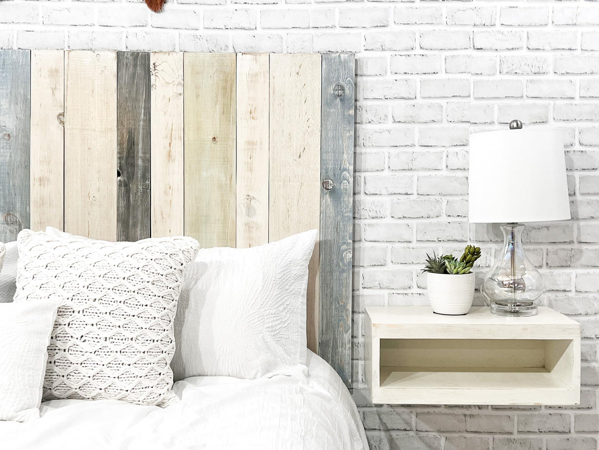 Farmhouse Mix Solid Wood Queen Headboard - Handcrafted Floating Wall Mount, Adjustable Height Barn Walls