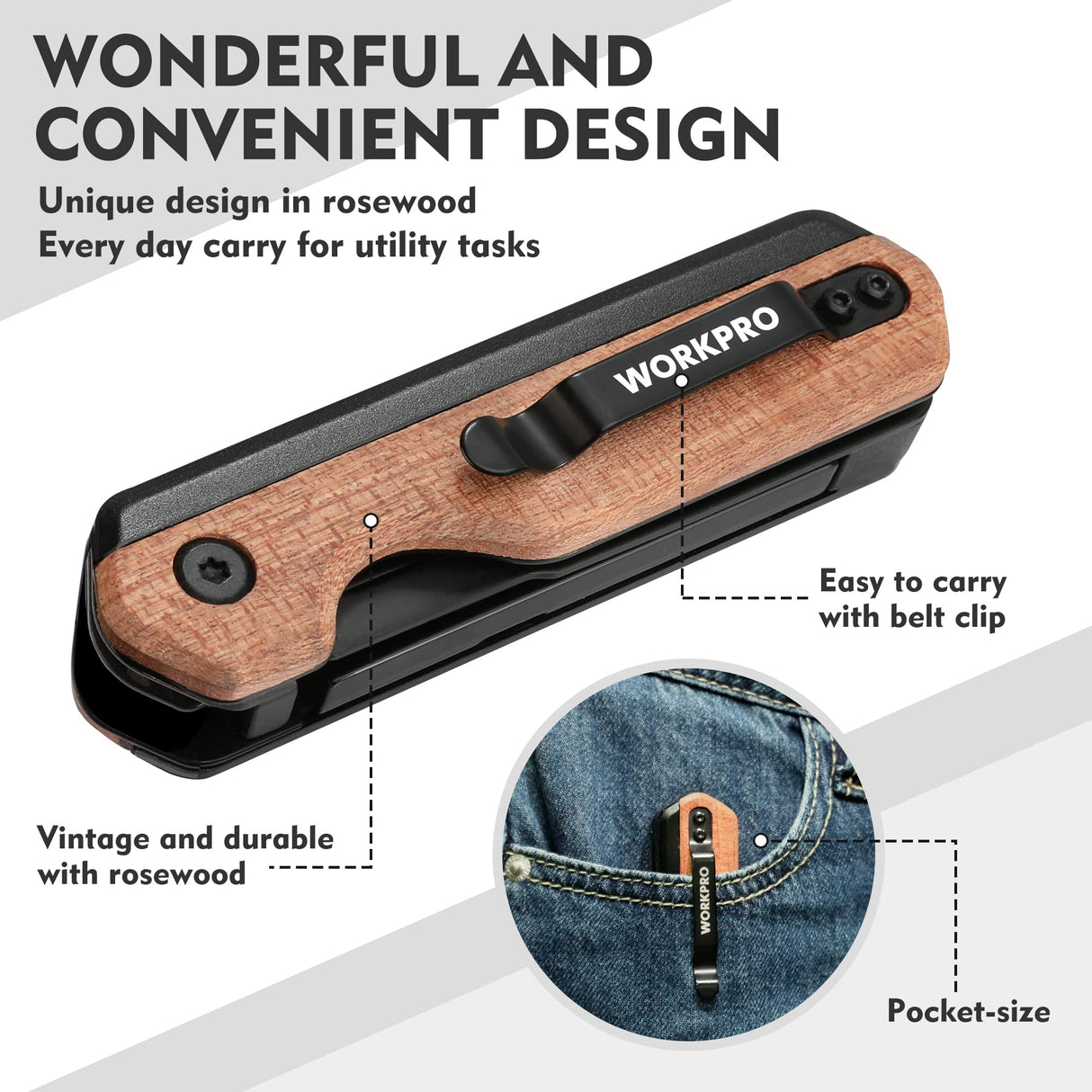 WORKPRO 2-in-1 Folding Knife/Utility Knife, Quick-Change Box Cutter with Belt Clip and Liner Lock, Extra 10 SK5 Blades Included WORKPRO