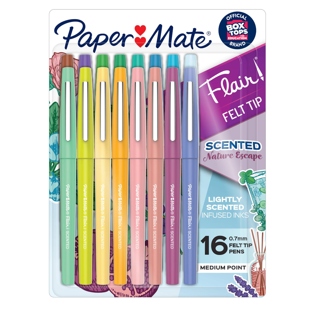 Paper Mate Flair Scented Felt Tip Pens, Assorted Nature Escape Scents and Colors, Medium Point (0.7mm), 16 Count Paper Mate
