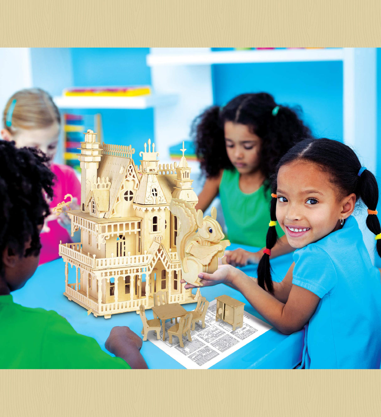 Puzzled 3D Puzzle Dining Room Dollhouse Set Wood Craft Construction Model Kit, Fun & Educational DIY Wooden Toy Assemble Model Unfinished Crafting Puzzled