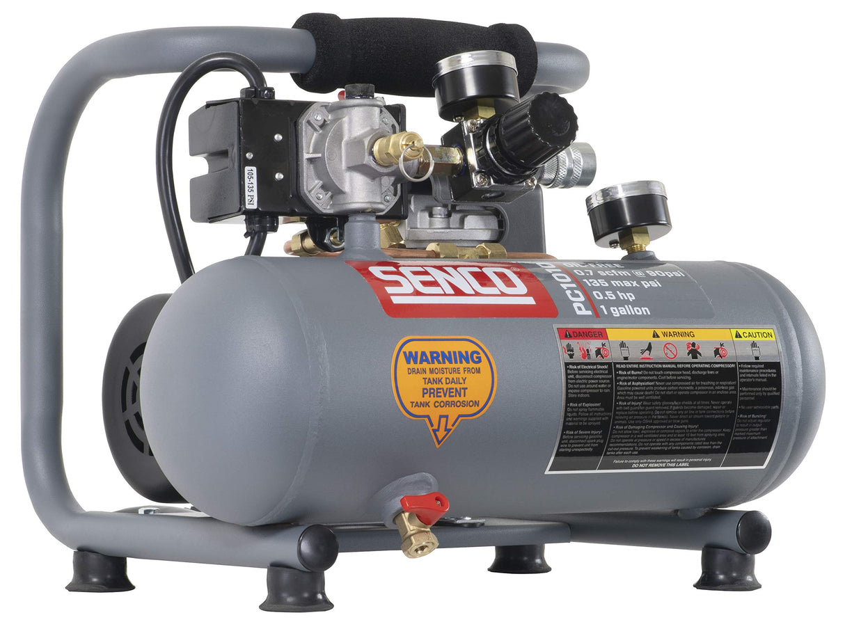 Senco PC1010 1/2- Horsepower 1-Gallon Matte Finish and Trim Portable Hot Dog Air Compressor, Gray/Red Senco