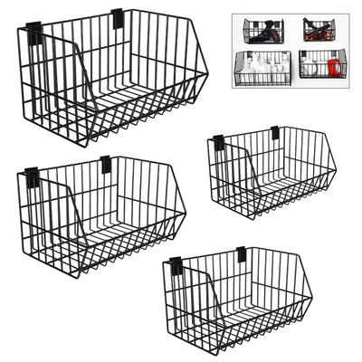Uiifan 4 Pcs Slatwall Baskets Metal Slatwall Bins Mounted Slatwall Accessories Multi Size Sloped Wire Slatwall Basket for Shops Rooms Storage Display