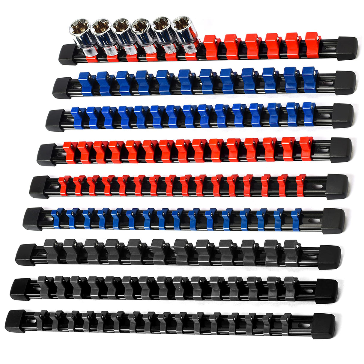 Reniteco Socket Organizer Drive ABS Tools-Socket Holder, Premium Quality 9 Pieces Holders Kit 1/4-Inch x 48 Clips, 3/8-Inch x 45 Clips, 1/2-Inch x 36 Reniteco