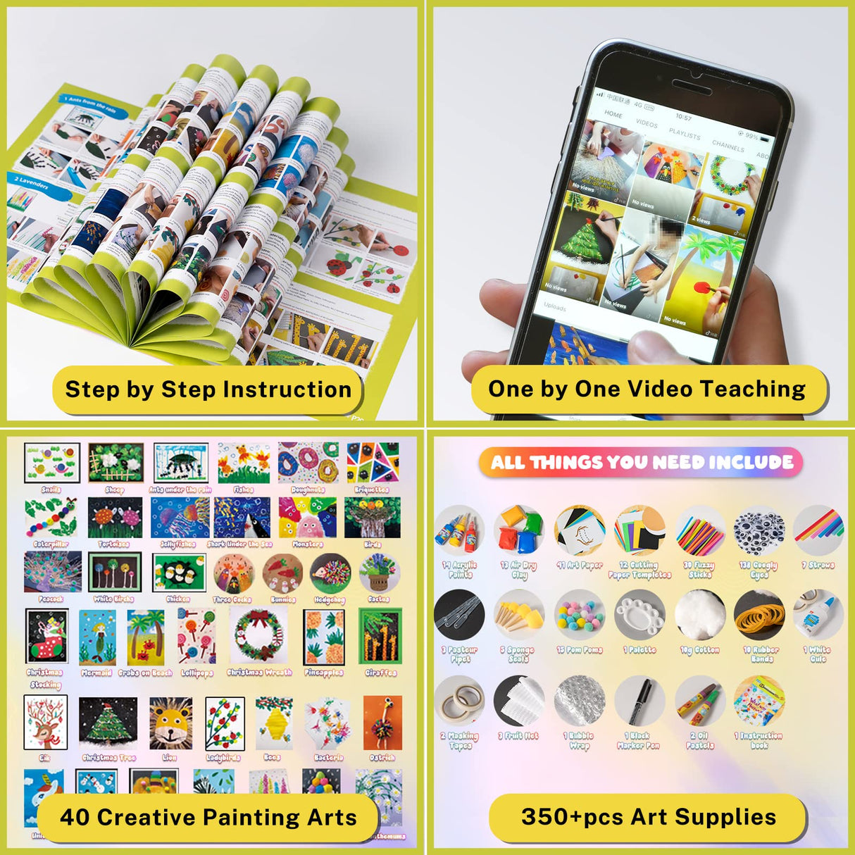 Arts and Crafts for Kids - 40 Creative Painting Arts 350+pcs Painting Kits Ages 3 4 5 6 7 8 9 10 11 & 12 Year Old Girls & Boys - Art Supplies Set - TSING