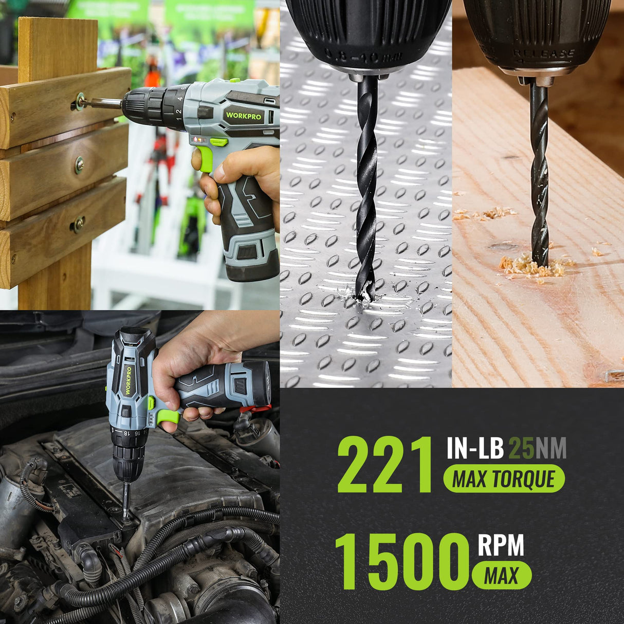 WORKPRO Home Tool Kit with Power Drill, 108PCS Power Home Tool Set with 12V 1.5 Ah Battery Powered Screwdriver and Tool Box, Electric Cordless Drill WORKPRO