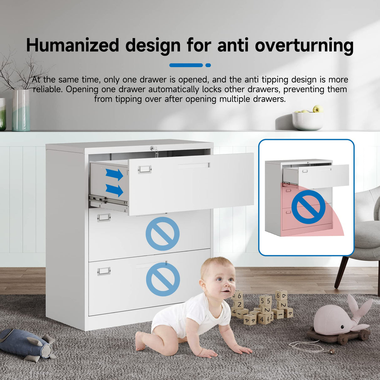 BYNSOE Lateral File Cabinet 3 Drawer,Metal Storage File Cabinet with Lock,Steel Lateral File Cabinet for Legal/Letter A4 Size,Wide File Cabinet for BYNSOE