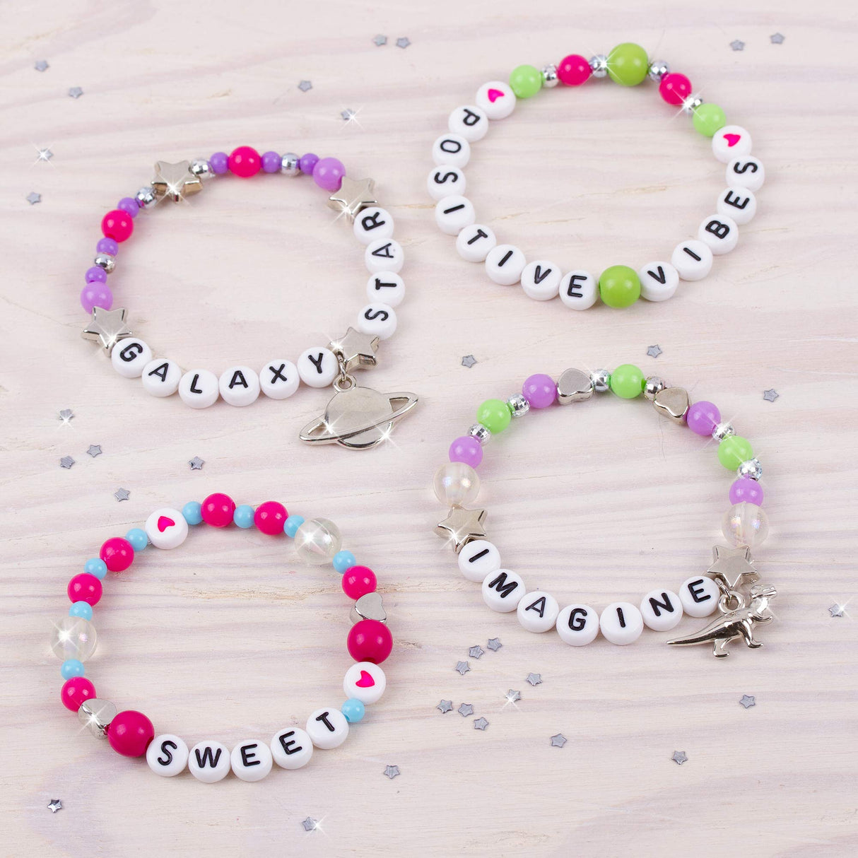 Make It Real: Block ‘N Rock Bracelets Kit - Create 4 Unique Letter Charm Bracelets, 147 Pieces, Includes Play Tray, All-in-One, DIY Bead Jewelry Kit, Make It Real