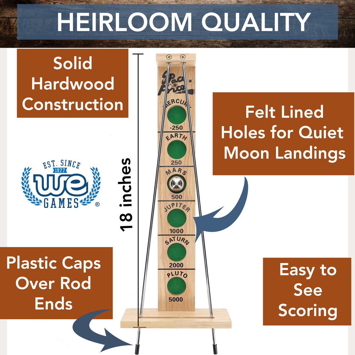 WE Games Shoot the Moon - Solid Wood, 18 in. WE Games