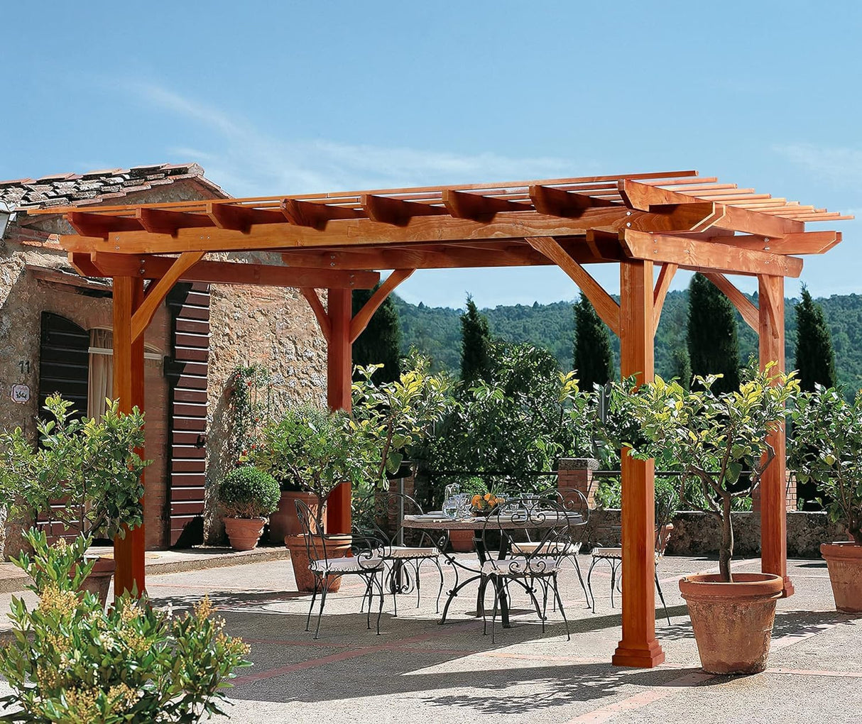 U-MAX Wood Pergola 12'x10' Cedar Wood Gazebo with Durability, Stability, Structure, Snow and Wind Supported,Mirador Outdoor Pergola for Patio Deck U-MAX