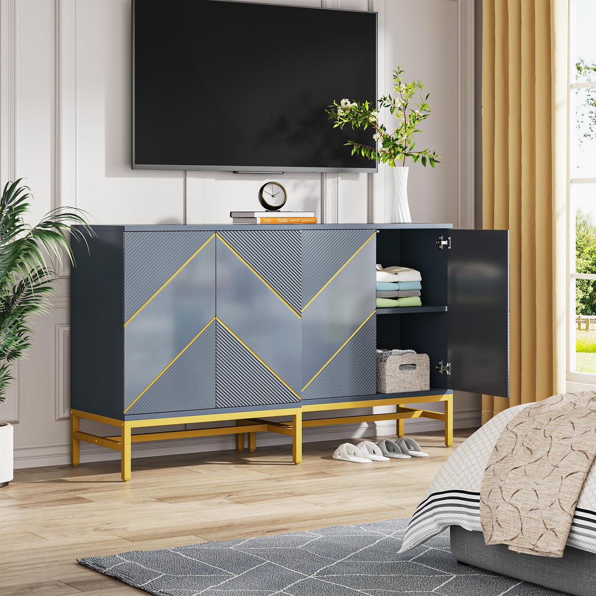 Tribesigns 59 in. Sideboard Storage Cabinet, Multi-Purpose Floor Cabinet with Doors and Adjustable Shelves, Modern Wood Buffet Cabinet for Living Tribesigns