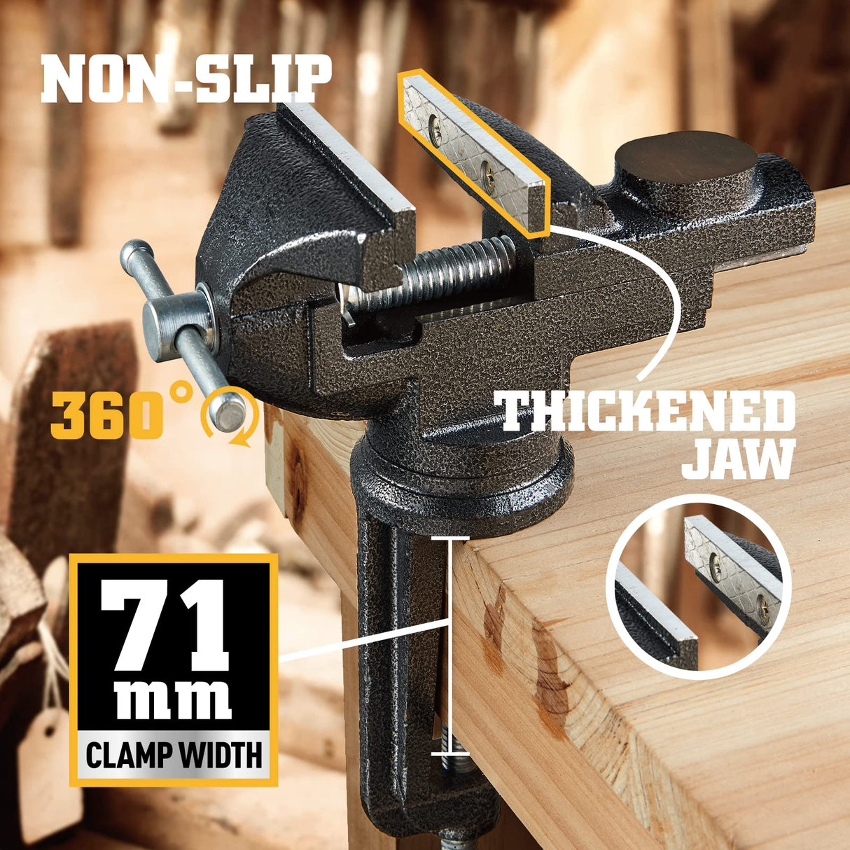 Table Vise or Bench Vise Universal, 360° Swivel Clamp-On Vise Portable Home Vice 3.2'' for Woodworking, Cutting Conduit, Drilling, Metalworking STEINBRÜCKE