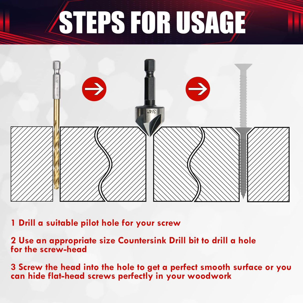 wesleydrill 5 pcs Countersink Drill Bit Set,82 Degree Counter Sink, Fit for Sink Holes into Most Machinable Metals, Plywood, Softwood, Hardwood, wesleydrill