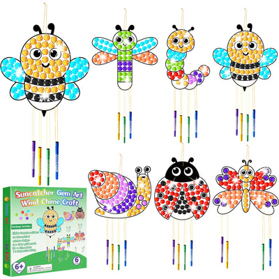 6 Pack Spring Arts Crafts Animals Gem Diamond Suncatcher Wind Chime Crafts for Kids DIY Spring Diamond Painting Wind Chime Gifts Exchange for Kids