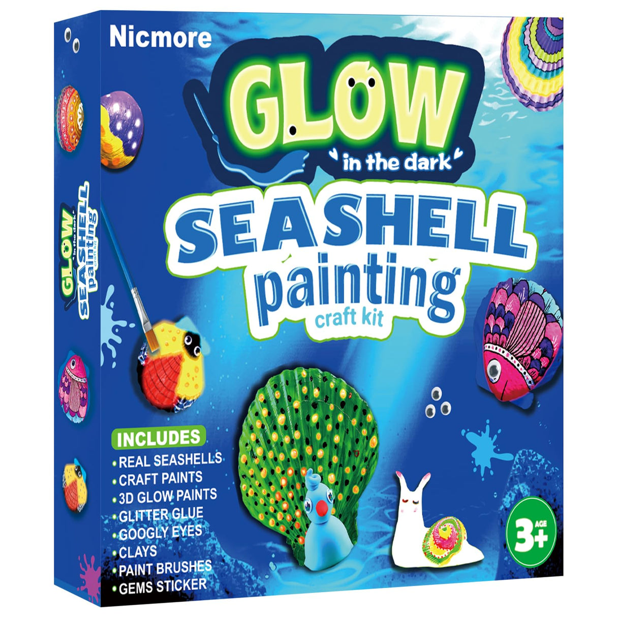 Nicmore Kids Sea Shell Art & Crafts: Glow in The Darkness Painting Kits Crafts for Age 4-6 4-8 8-12 Gift for Boys Girls Art Supplies Activities Nicmore