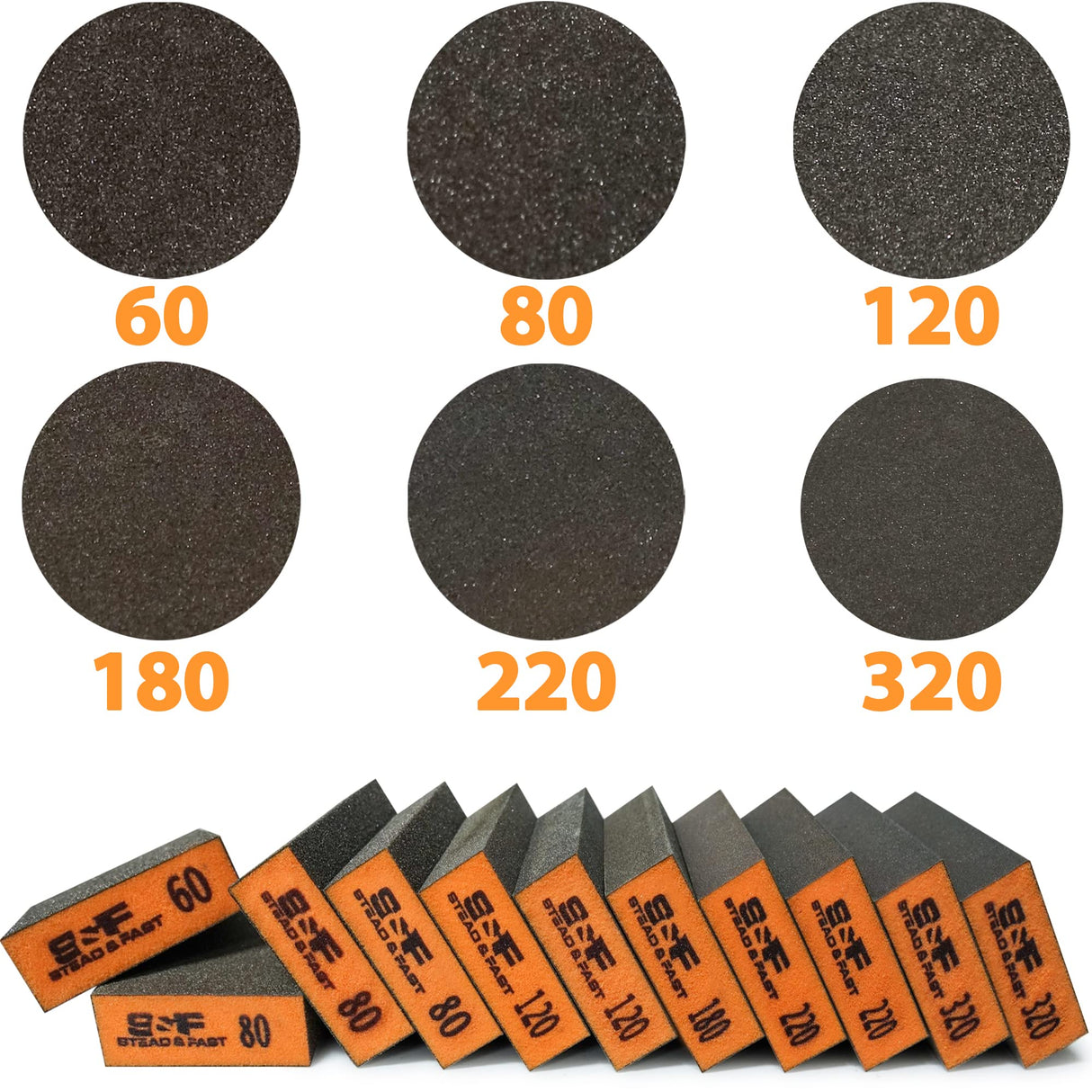 Sanding Block 10 pcs with Tack Cloth, 60 80 120 180 220 320 Coarse Medium Fine Grit Sanding Sponge Assortment, Sanding Sponges for Wood Drywall Metal S&F STEAD & FAST