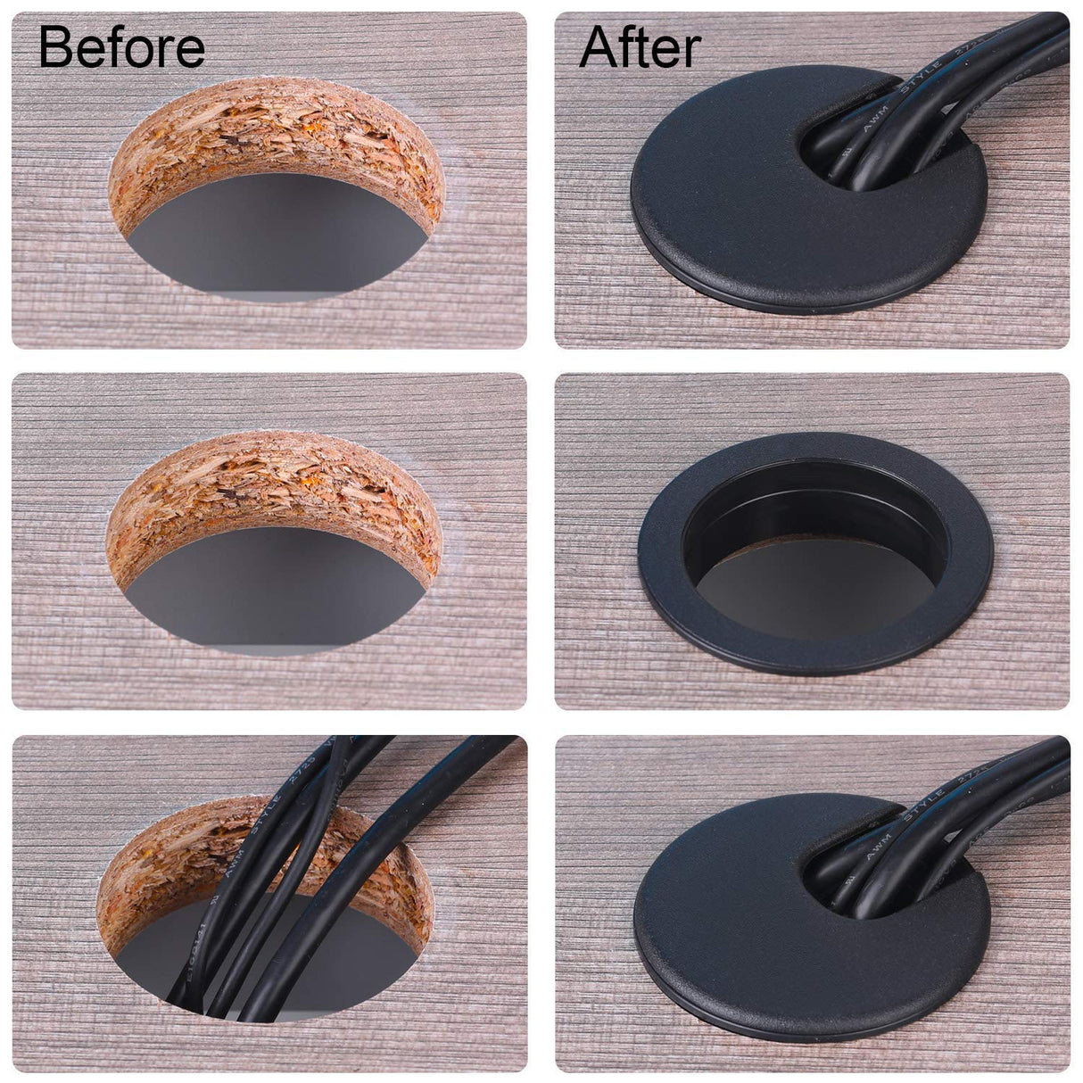 SATINIOR 10 Packs Black Desk Cable Wire Grommet Cord, PC Computer Desk Plastic Grommet Cord, Tidy Cable Hole Cover Organizers (Black, 50 mm/ 2 Inch SATINIOR