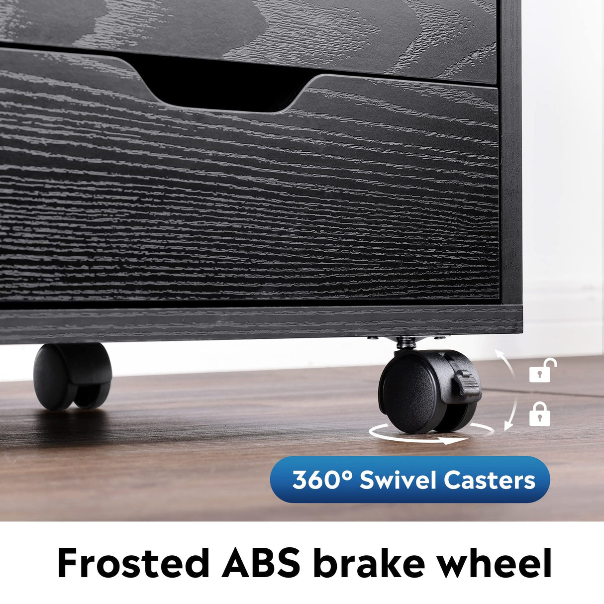 DEVAISE 5-Drawer Wood Dresser Chest with Door, Mobile Storage Cabinet, Printer Stand for Home Office, Black DEVAISE