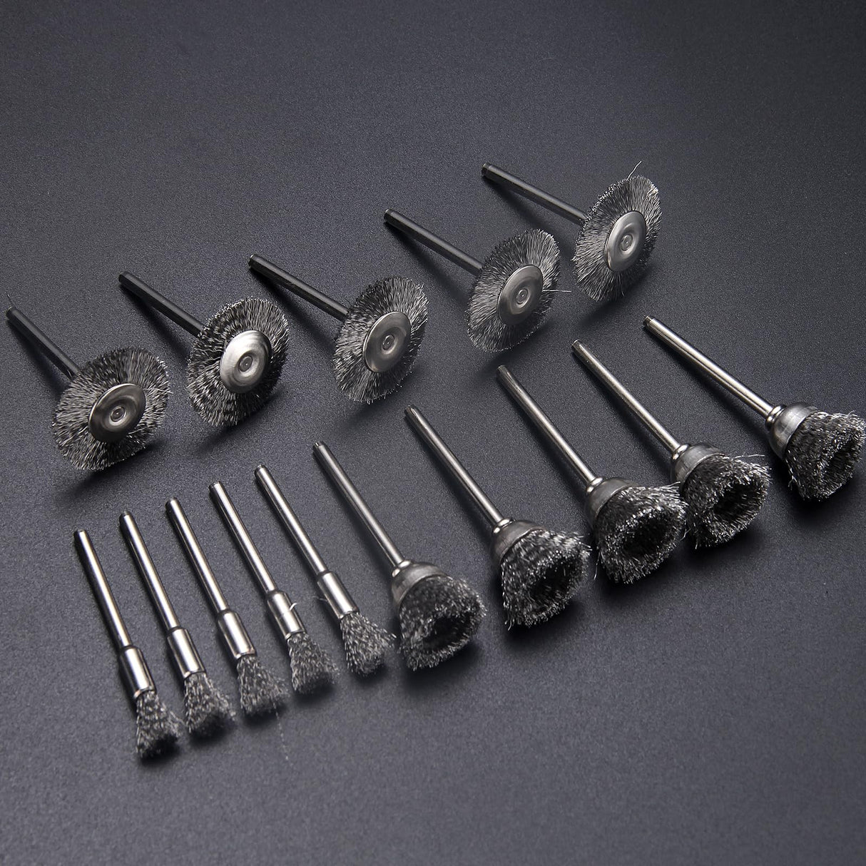 EASYIKI 15 Pieces Stainless Steel Wire Brushes, Wire Brush Wheel, Steel Wire Polishing Wheel Kits for Dremel Rotary Tools (1/8 Inch Shank) EASYIKI