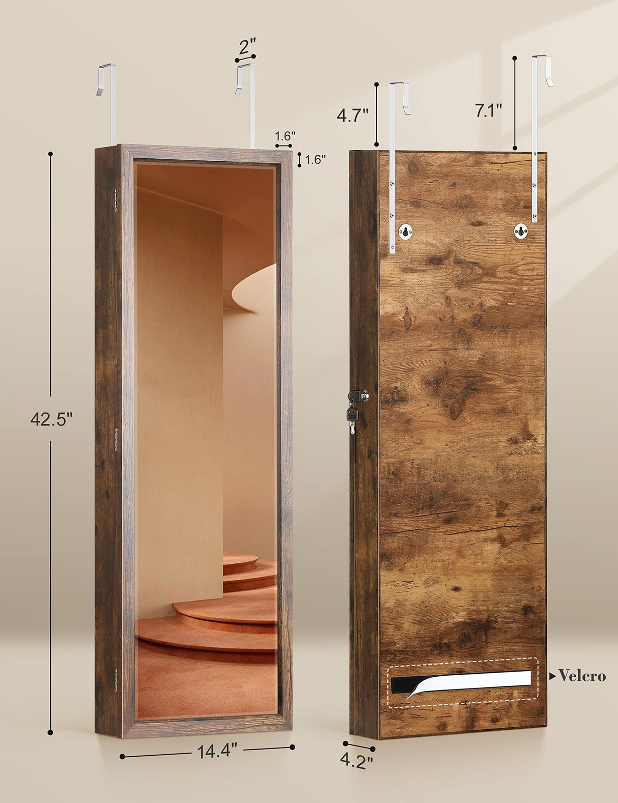 Nicetree 6 LEDs Mirror Jewelry Cabinet with 3 Improvements, 4.2" D Door/Wall Mounted Jewelry Armoire with Full Length Mirror, Larger Capacity, Nicetree