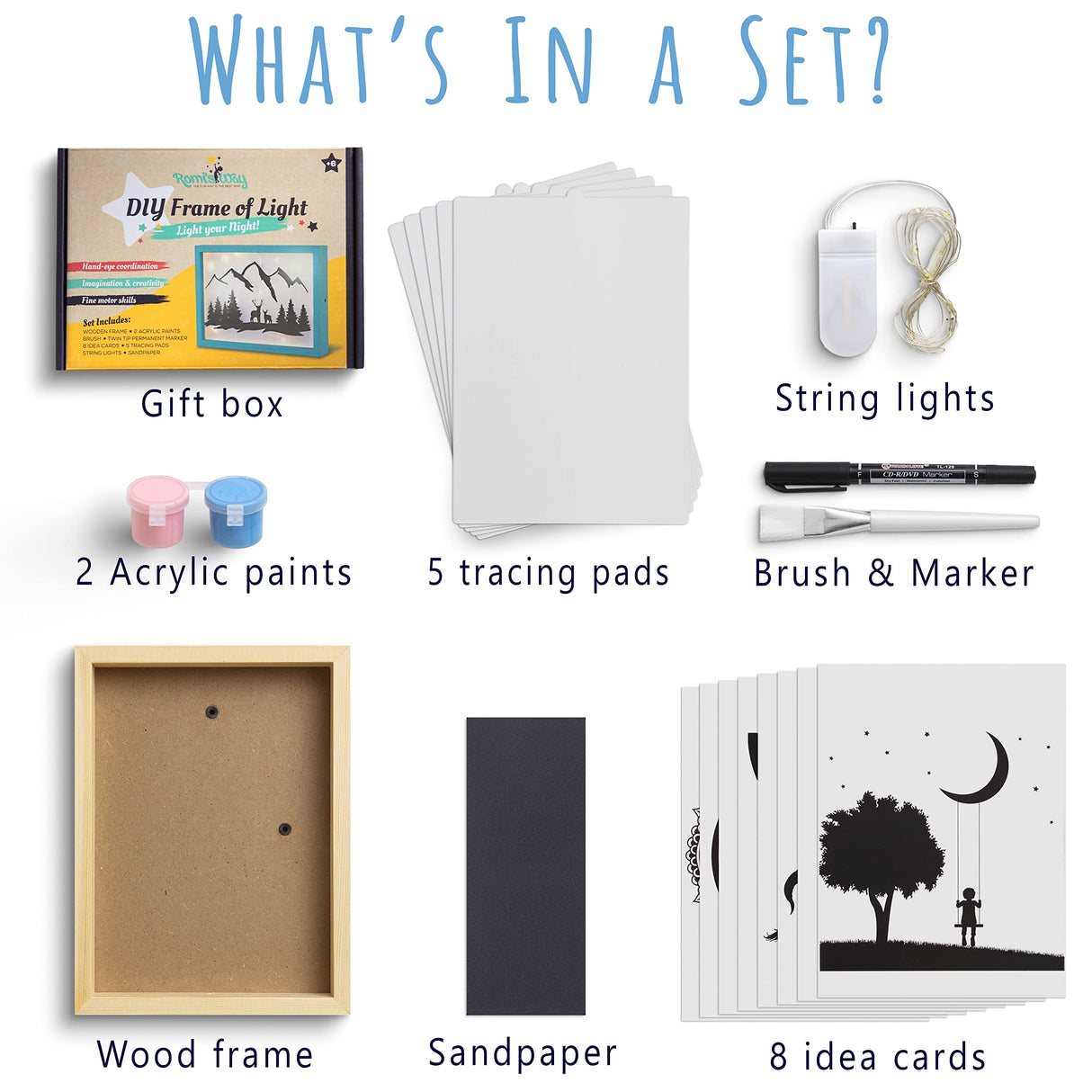 ROMI'S WAY DIY Frame Night Light – Crafts for Girls Ages 6-8-12 – Drawing Arts and Crafts for Kids – DIY Craft Kits for Girls & Boys – Art Supplies ROMI'S WAY