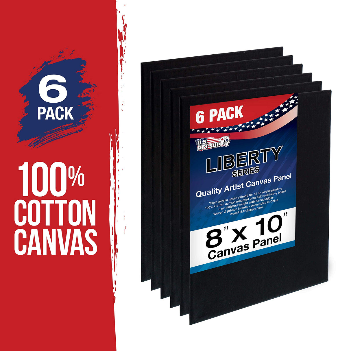 US Art Supply 8 X 10 inch Black Professional Artist Quality Acid Free Canvas Panels 6-Pack (1 Full Case of 6 Single Canvas Panels) U.S. Art Supply