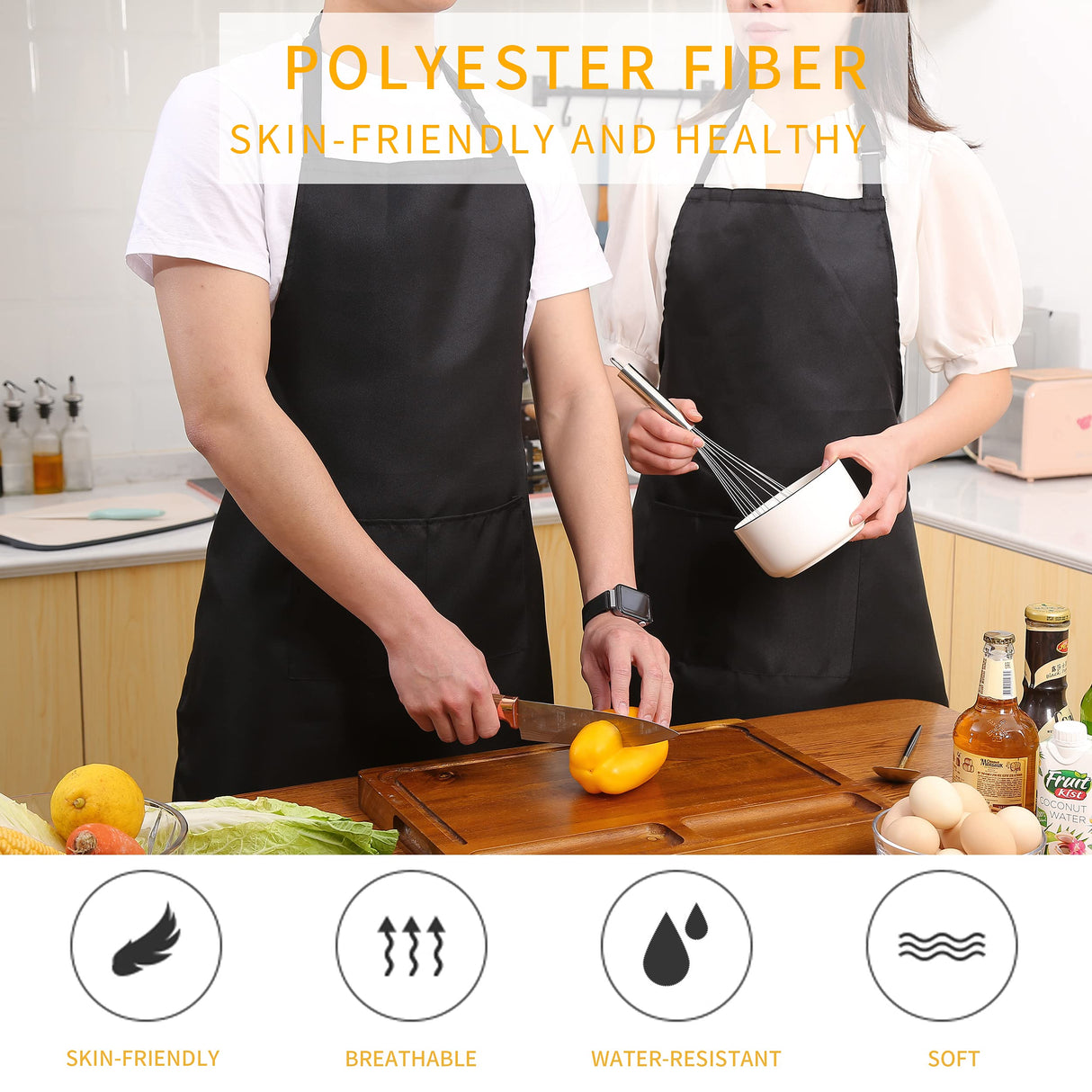 Tosewever 2 Pack Adjustable Bib Apron, Waterdrop Resistant Aprons with 2 Pockets Cooking Kitchen Restaurant Aprons for Women Men Chef, BBQ Drawing Tosewever