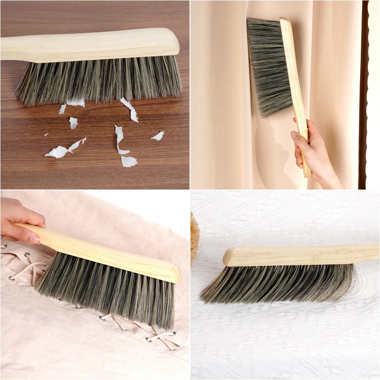 Rbenxia 2 Pieces Wooden Handle Bench Brushes Horse Hair Brushes Soft Bristles Dust Brush Household Cleaning Brushes for Fireplace, Sofa, Furniture, Rbenxia