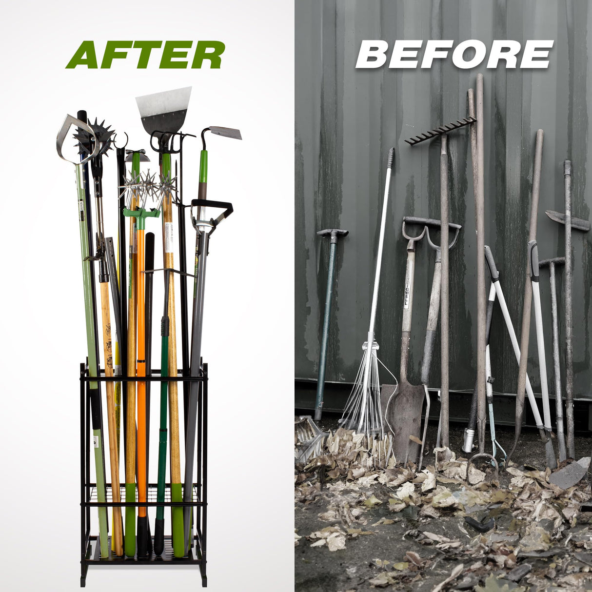 Sttoraboks Garden Tool Organizer, Yard Tool Tower Rack for Garage Organization and Storage, Up to 35 Long-Handled Tools/Rakes/Brooms, Heavy Duty Sttoraboks