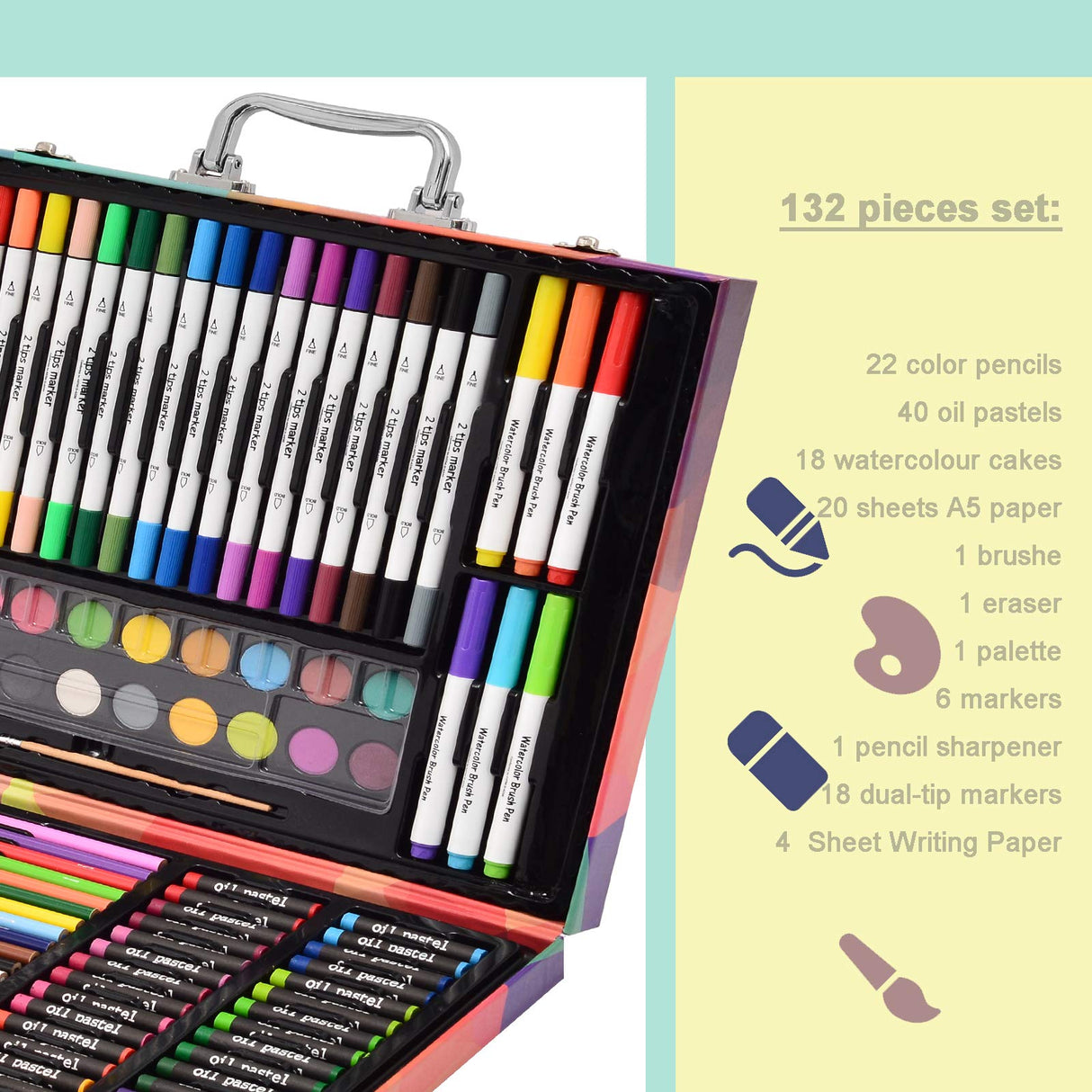 Darnassus 132-Piece Art Set, Deluxe Professional Color Set, Art Kit for Kids and Adult, With Compact Portable Case Darnassus