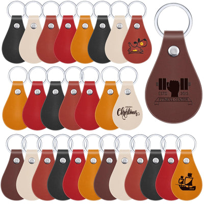 Taiyin 30 Pcs Leather Key Fob Kit for DIY Craft, PU Leather Key Fobs Blanks with Rivets and Key Rings for Laser Engraving Keychain Making Leather