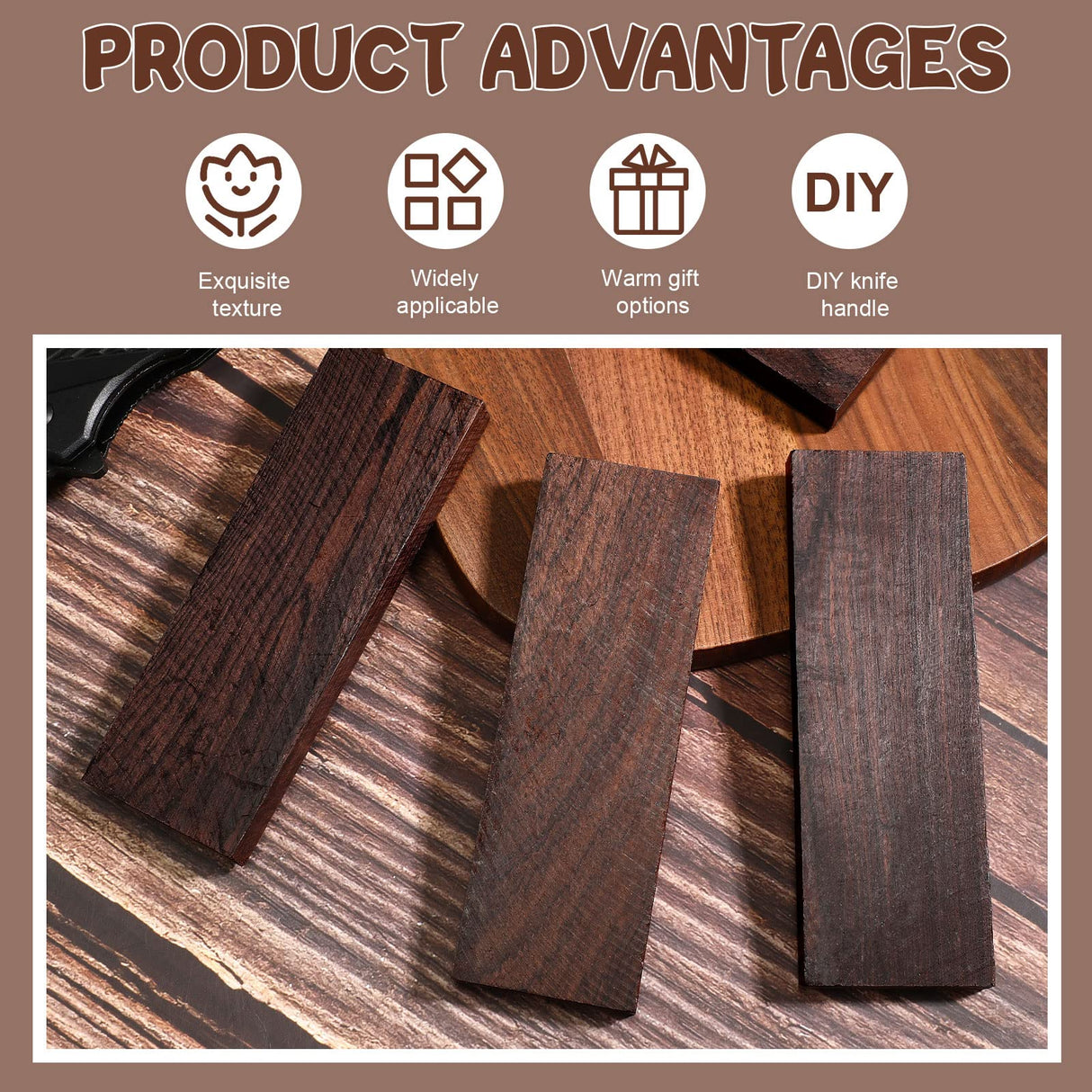 Sasylvia 4 Pcs Black Ebony Lumber Wood Timber Handle Plate Natural Wood Knife Handle Scales Knife Scales Lumber Blank for DIY Music Instruments Tools Sasylvia