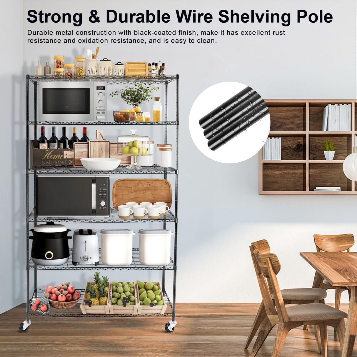 YNN Heavy Duty Storage Shelving Unit, 6 Tier Storage Shelves with Wheels Adjustable Storage Metal Shelf Wire Shelving Unit Organizer Storage Rack for YNN