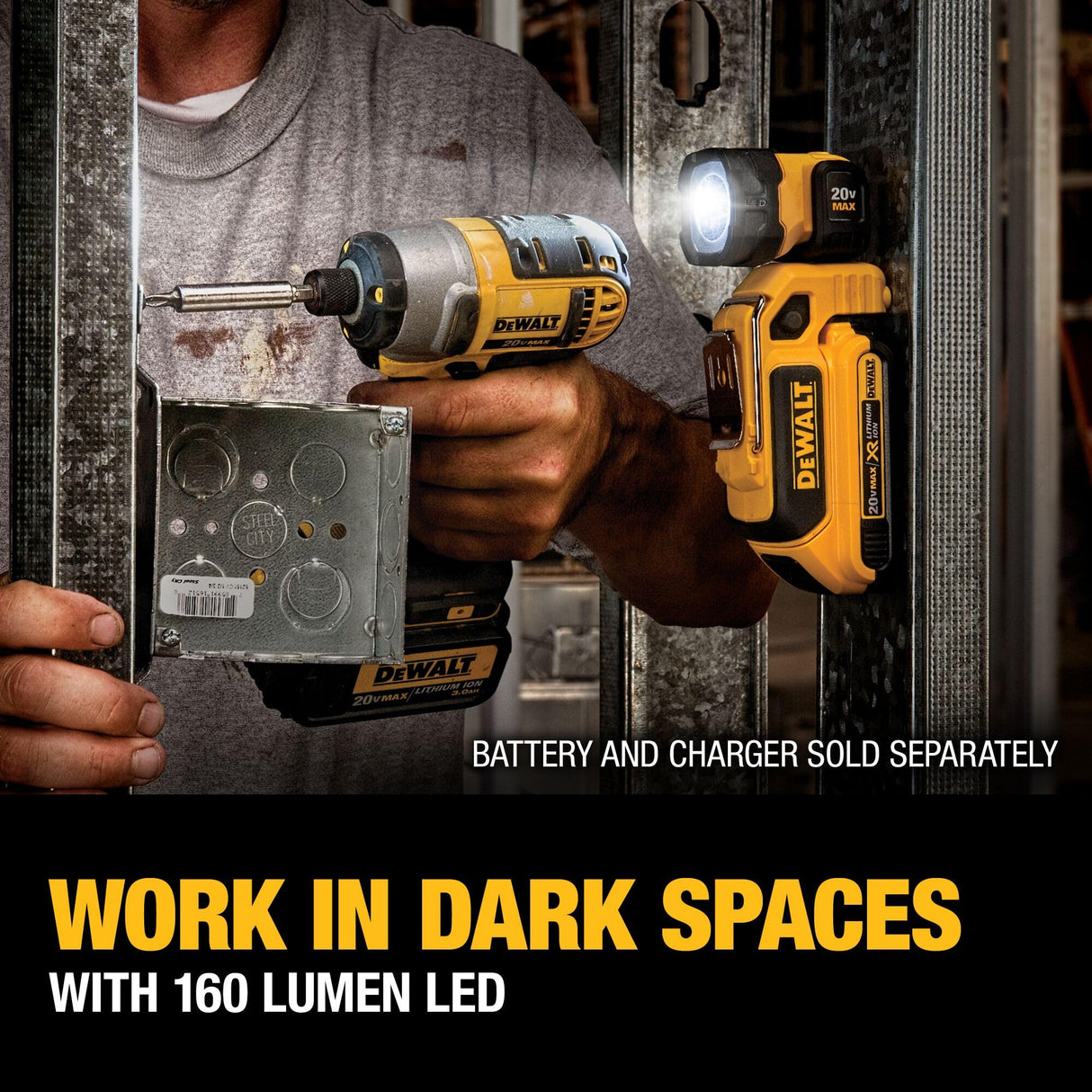 DEWALT 20V MAX LED Work Light, Magnetic, Freestanding and Clip-On, Bare Tool Only (DCL044) DEWALT