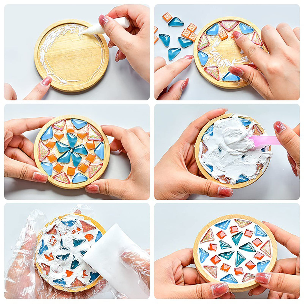 DIY Mosaic Bamboo Coasters, Blank Base Trays, Drinking Cup Coaster, Plant Coaster, Art Plate (6 Pack, Mosaic Tiles not Included) FKYzixeh
