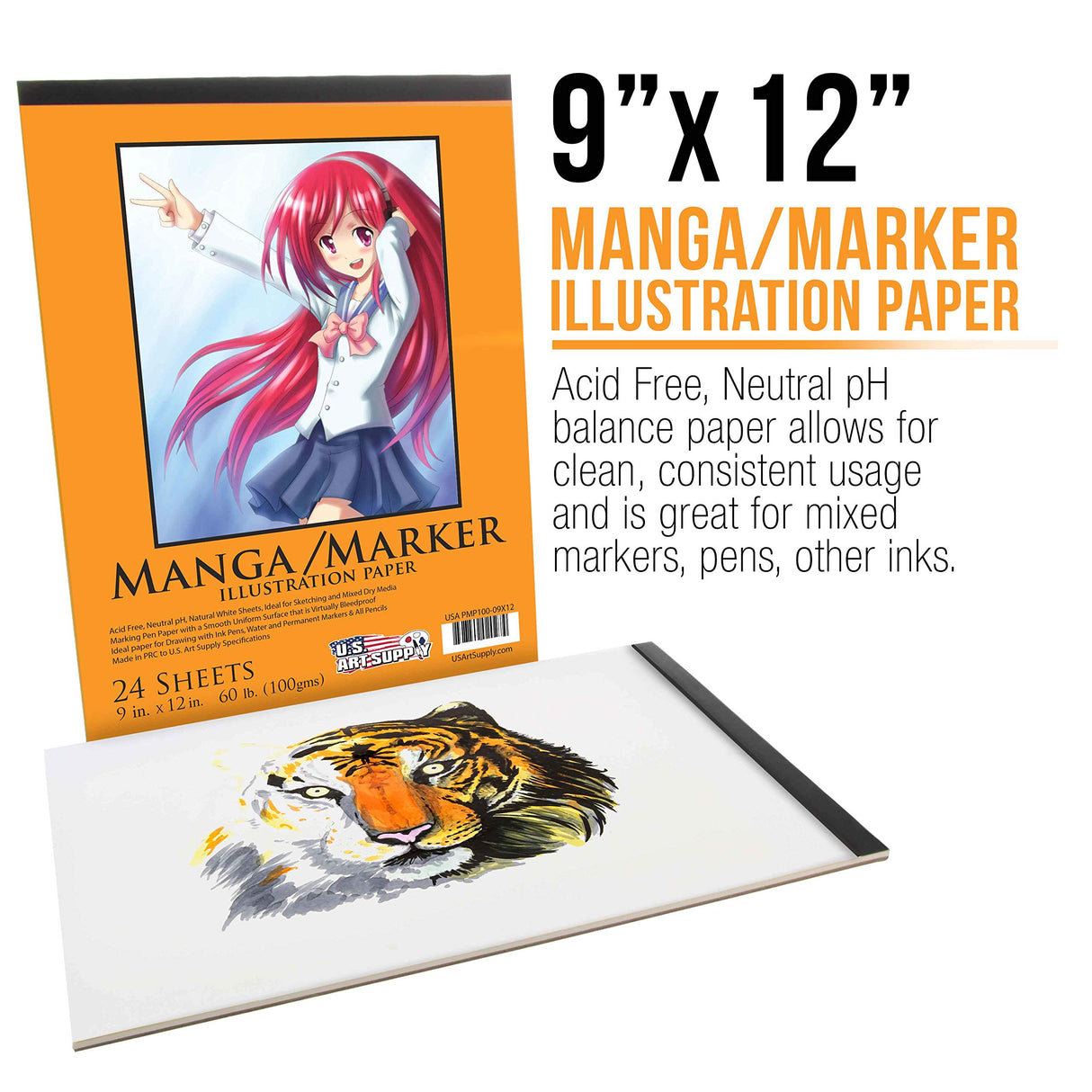 U.S. Art Supply 9" x 12" Premium Manga-Marker Paper Pad, 60 Pound (100gsm), Pad of 24-Sheets (Pack of 2 Pads) US Art Supply
