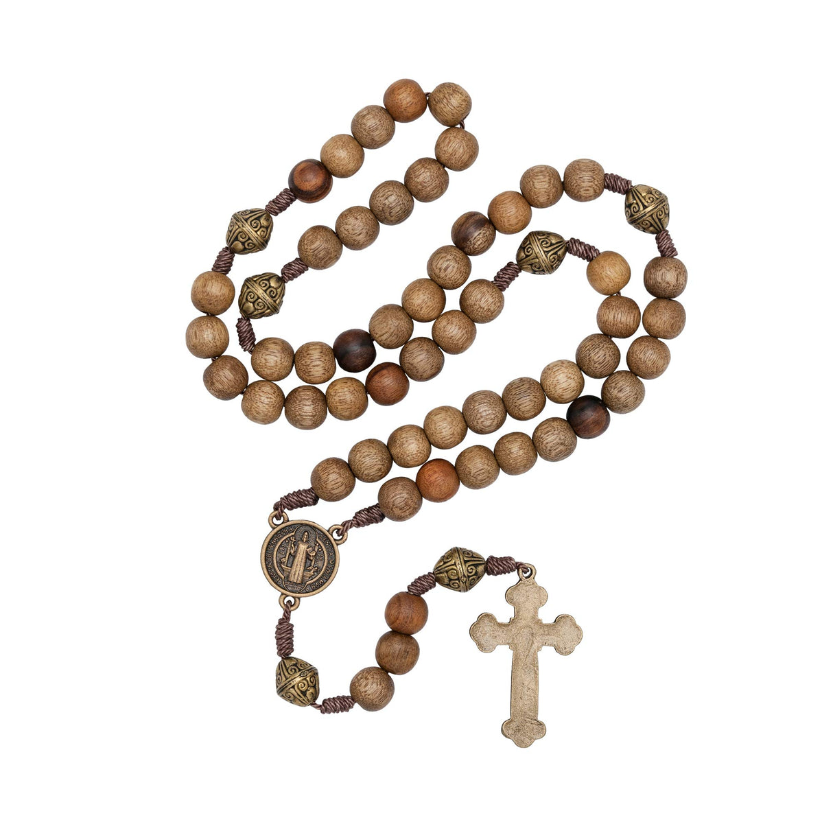 Intercession Our Father Sacred Handmade Solid Wood Rosary (St Benedict - Walnut) Intercession