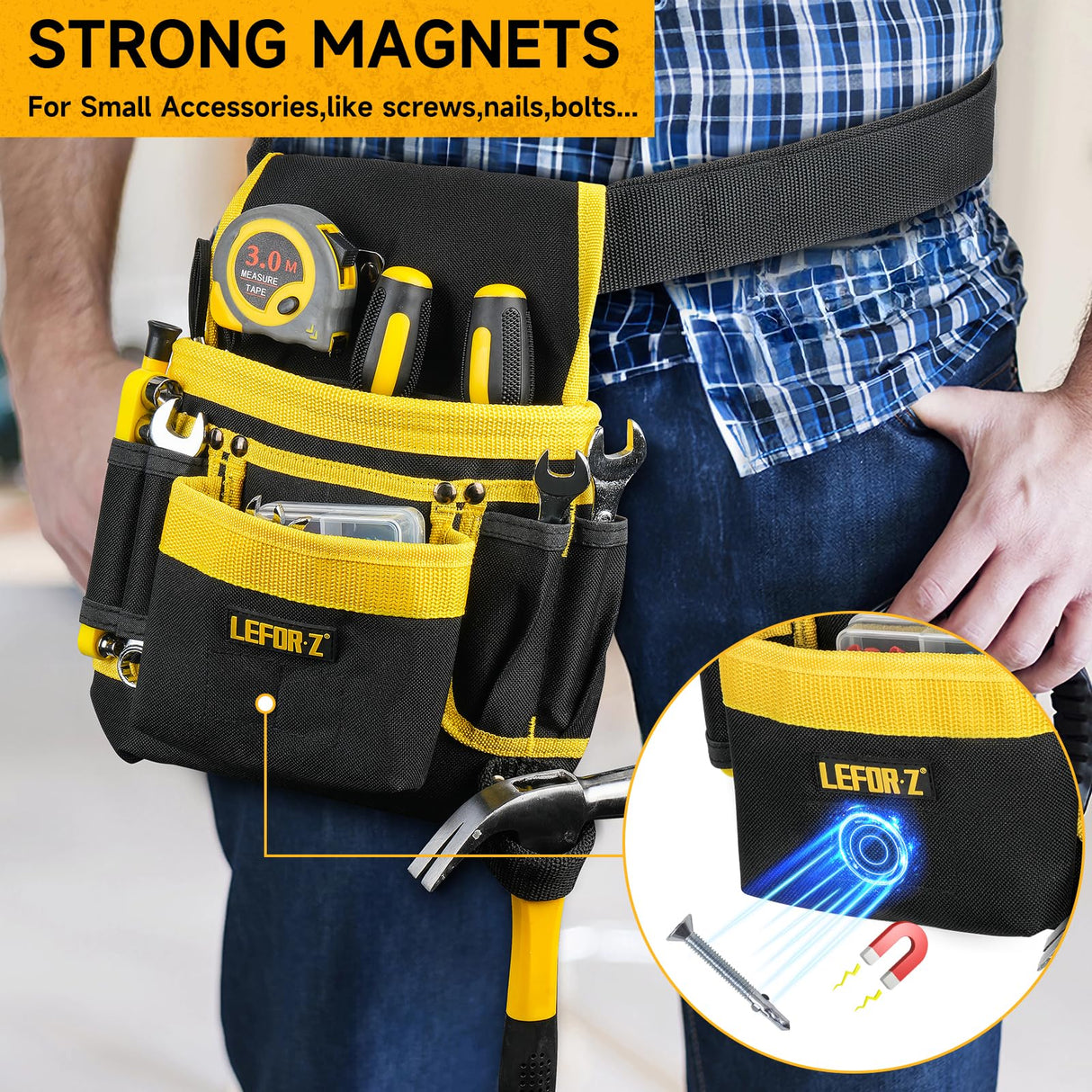 Tool Belt,Magnetic Tool Pouch,13-Pockets Tool Belts for Men,Detachable & Adjustable Tool Pouch belt for Electrician,Carpenter,Construction,Work LEFOR·Z