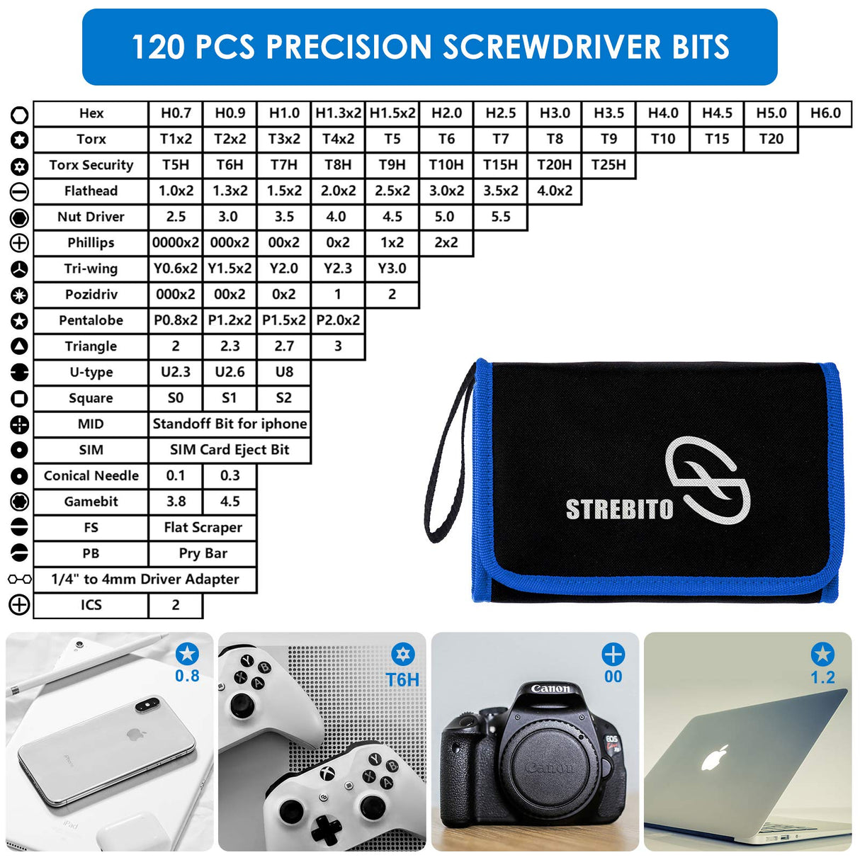 STREBITO Electronics Precision Screwdriver Sets 142-Piece with 120 Bits Magnetic Repair Tool Kit for iPhone, MacBook, Computer, Laptop, PC, Tablet, STREBITO