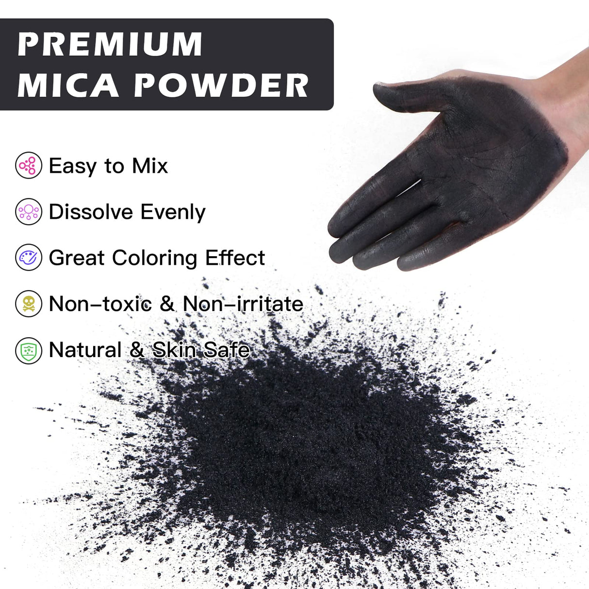 HTVRONT Black Mica Powder for Epoxy Resin - 3.5 oz (100g) Easy to Mix Resin Pigment Powder, Nature Non-Toxic Mica Powder for Soap Making, Candle HTVRONT