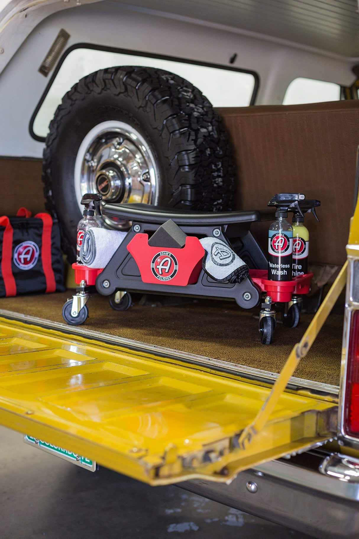 Adam's Polishes Mobile Rolling Utility Creeper Seat for Mechanics & Detailers - With Storage Trays for Tools Adam's Polishes