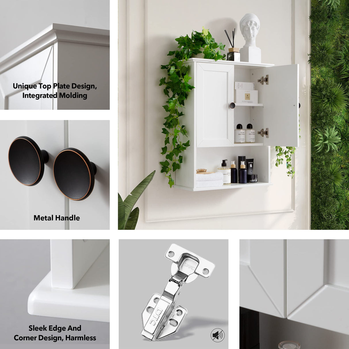 OONNEE White Bathroom Wall Cabinet 24x30 Inch Over Toilet Storage Cabinet Wall Mounted Wooden Medicine Cabinet with Adjustable Shelf, 2-Door Wall OONNEE