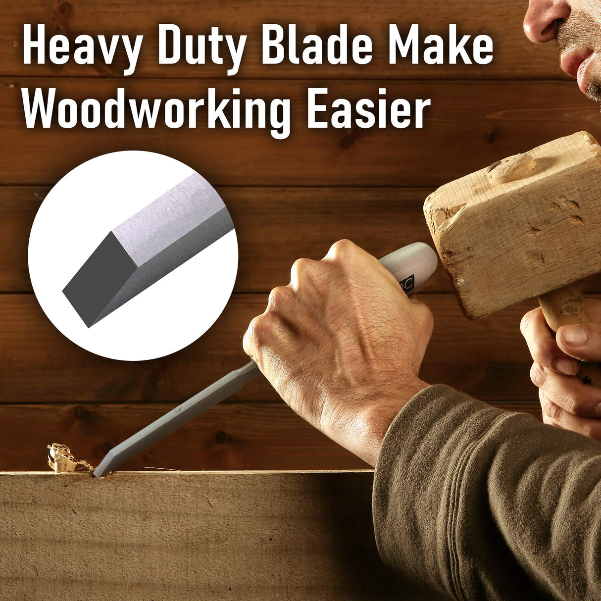 Professional Woodworking Cabinetmakers Mortise Chisel set Chrome-Vanadium Steel with Hornbeam Handles for Carpentry, Woodworking, Carving, Craftsman, MKC