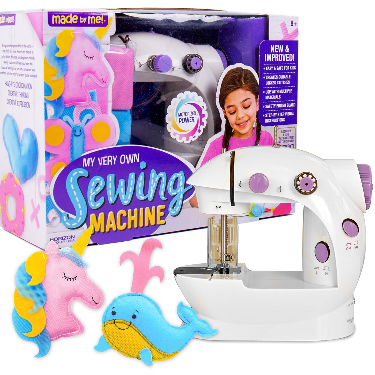 Made By Me My Very Own Sewing Machine for Beginner, Portable Battery Powered First Sewing Machine for Kids Ages 8+, Includes Fabric, Thread, Made By Me