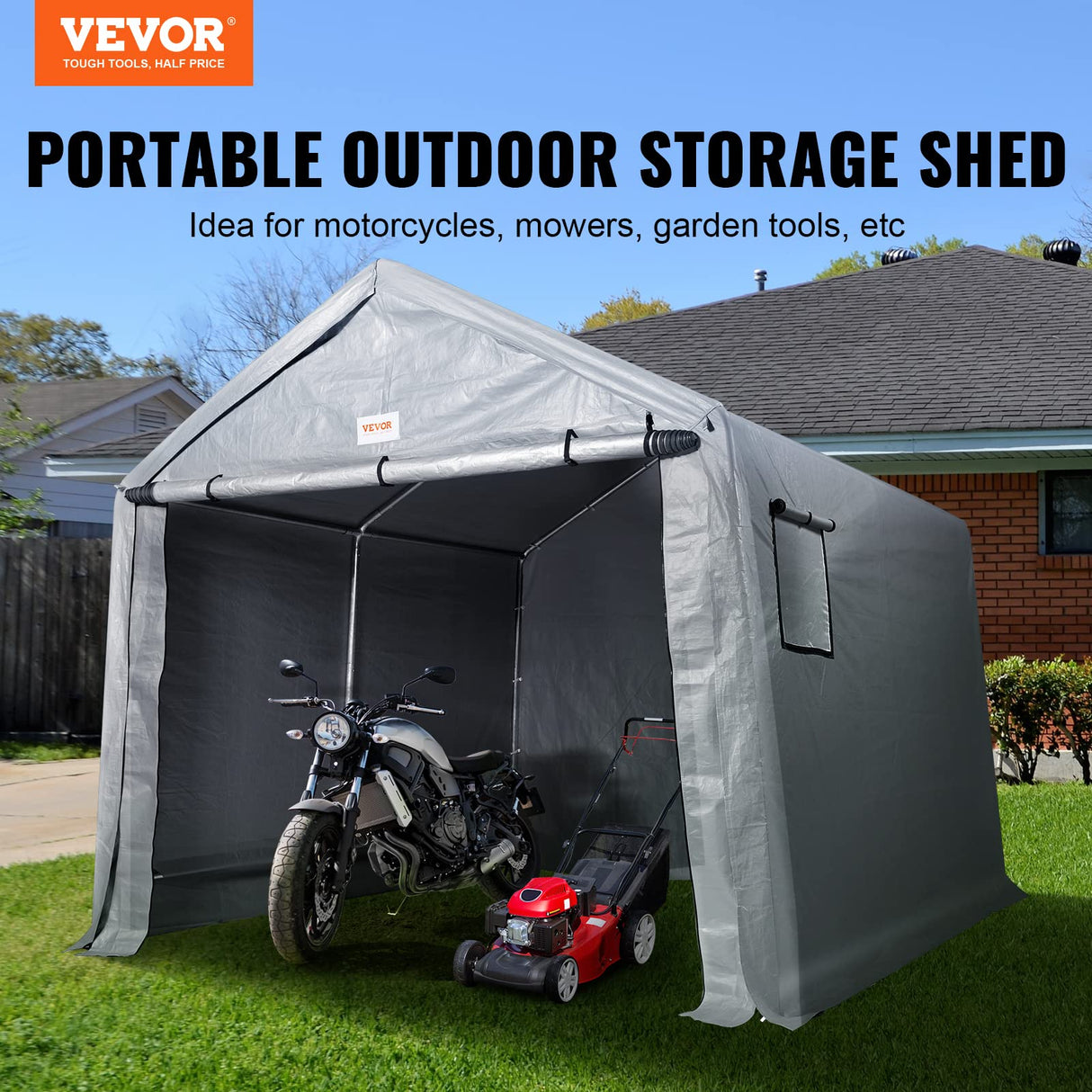 VEVOR Outdoor Portable Storage Shelter Shed, 10x15x8ft Heavy Duty Instant Garage Tent Canopy Carport with Roll-up Zipper Door and Ventilated Windows VEVOR