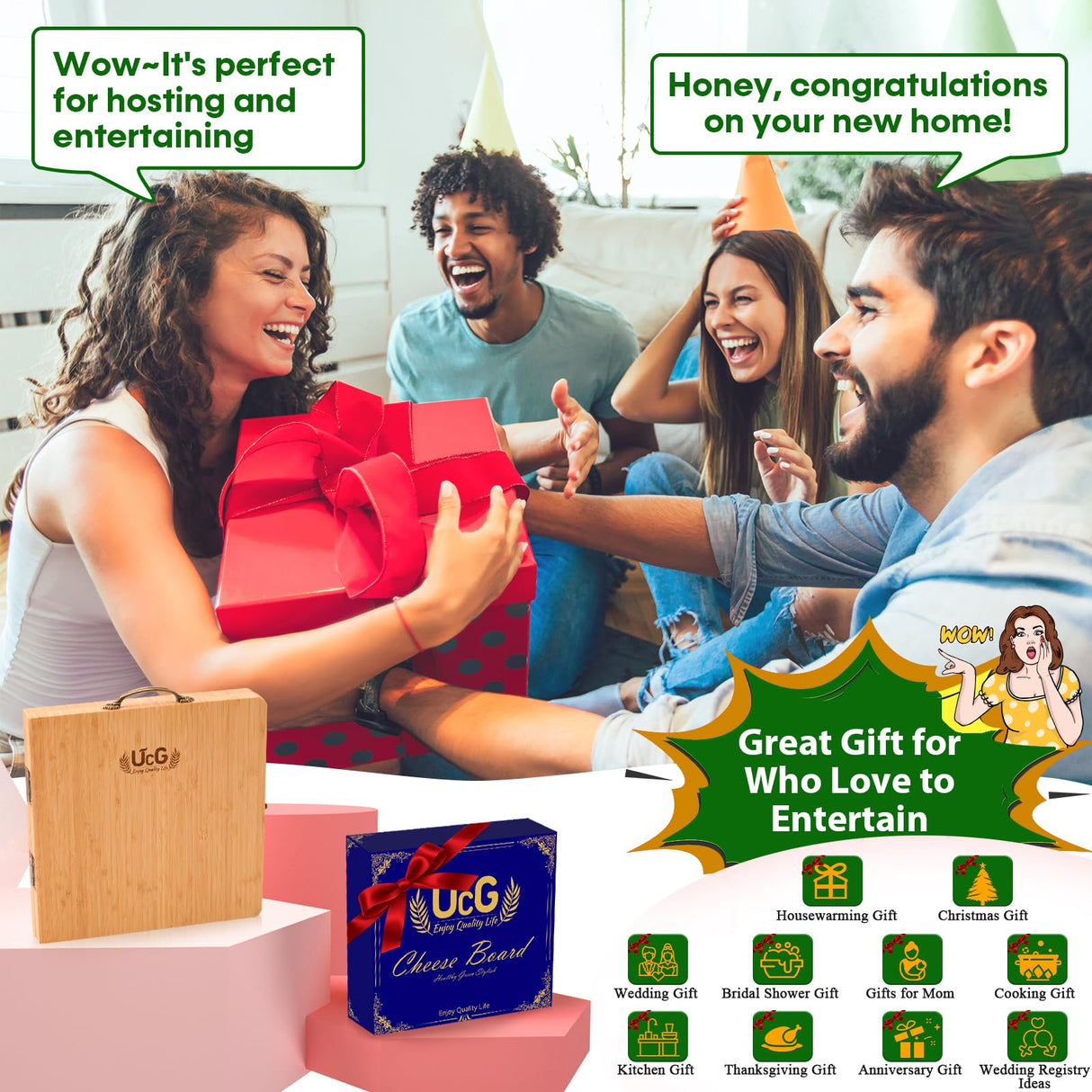 Cheese Board Charcuterie Gift Folding - Bamboo Sturdy Easy to Storage Magnetic Mount Serving Platter with Knife Travel Picnic Cheese Tray Set UTCG