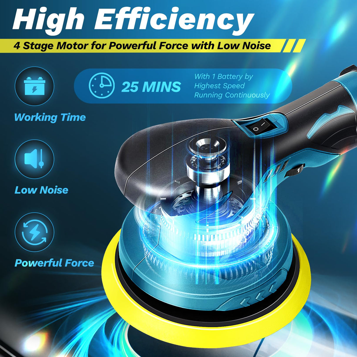 Saker Mini Cordless Buffer Polisher - 6 Inch Portable Polishing Machine Kit for Car Detailing, with 1PC 12V 2000mAh Rechargeable Battery, Extra 10 Saker