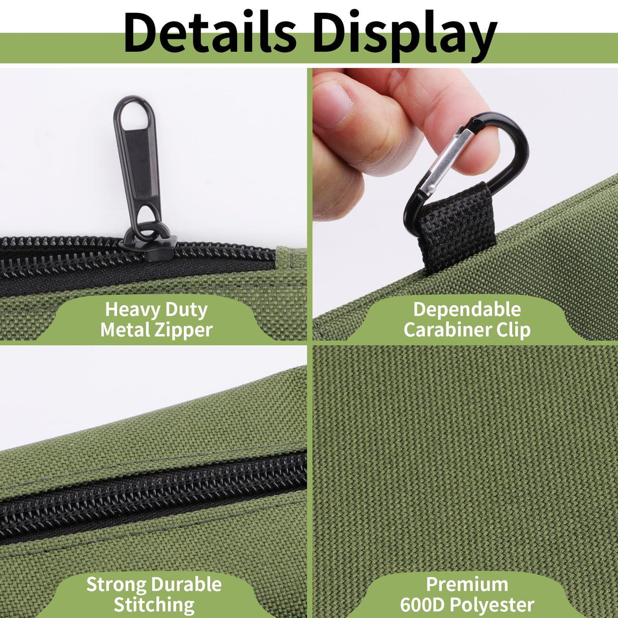 3 Pack Tool Bag Zipper Pouch, Premium Tool Pouch, Utility Multipurpose Storage Organizer Tool Pouches with Carabiner Metal Zipper for Tools, Travel COIDEA