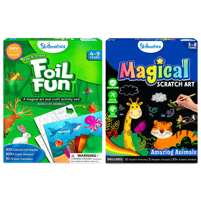 Skillmatics Foil Fun & Magical Scratch Art Book with Animals Theme Bundle, Art & Craft Kits, DIY Activities for Kids