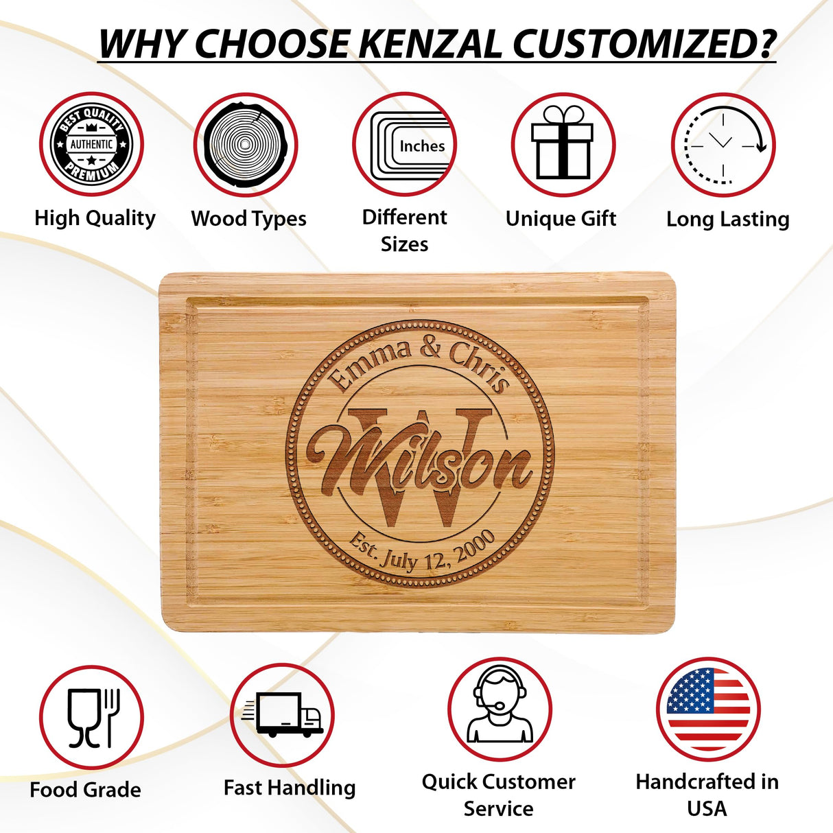 Personalized Cutting Board for Christmas Gift with Couple Names, Christmas Gifts for Couples Unique, Customizable Charcuterie Boards, Anniversary, Kenzal Customized