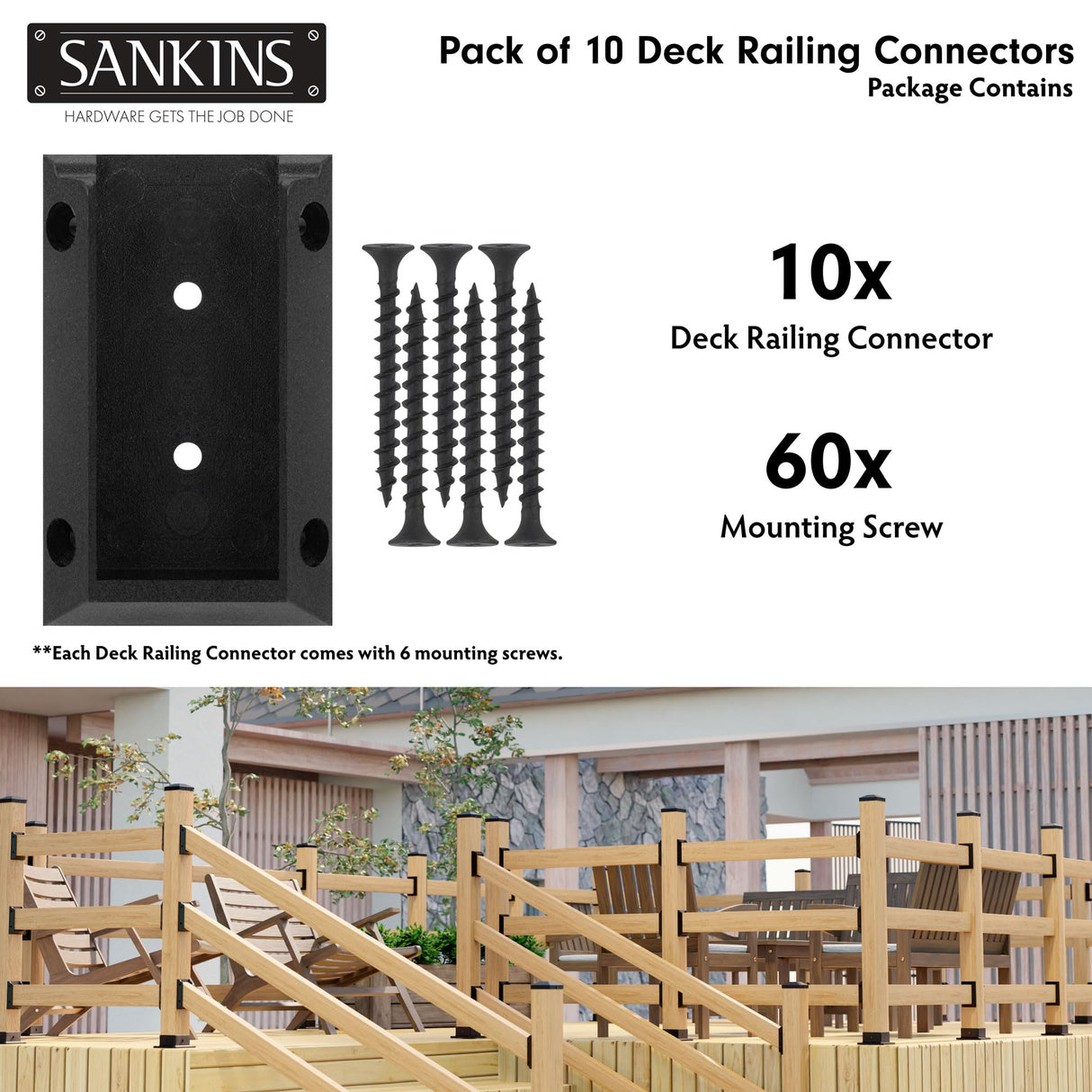 SANKINS 10pcs Deck Railing Bracket Connectors for 2x4, Deck Railing Kit Durable PP Plastic, Brackets for Connection of Wooden Deck Railing Posts, SANKINS